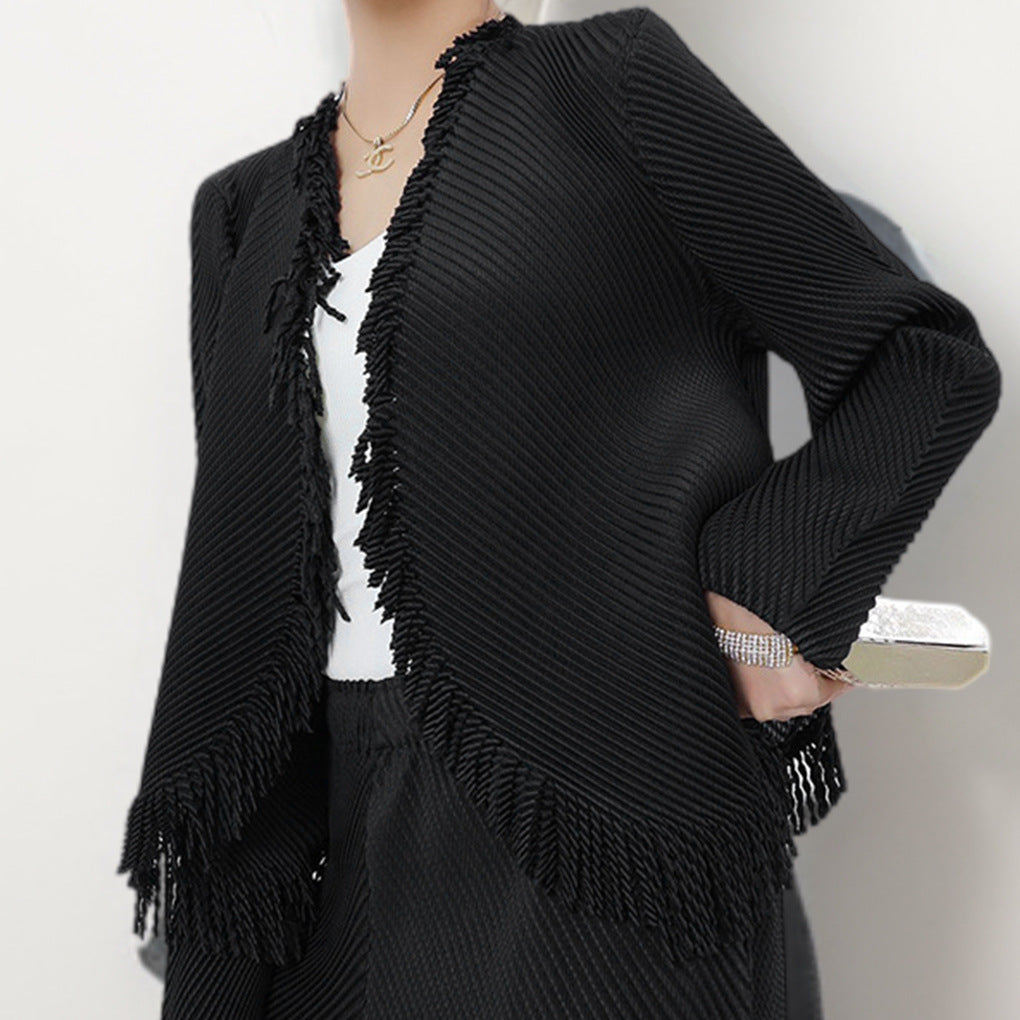 2025 Hot-selling women's clothing spring and summer wear a complete set of fringed cardigan drape straight pants temperament versatile two-piece trendy