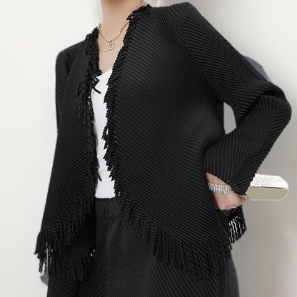 2025 Hot-selling women's clothing spring and summer wear a complete set of fringed cardigan drape straight pants temperament versatile two-piece trendy