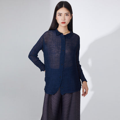 2025 Irregularly Folded Casual Shirt Top Loose Versatile Temperament Shirt Jacket Women's Thin Sunscreen Shirt