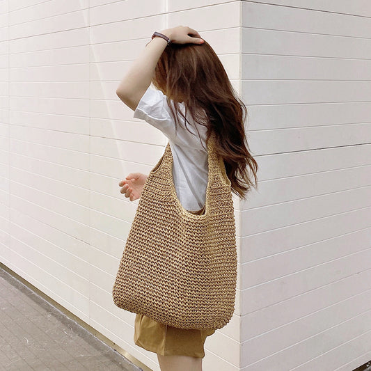VLOVELAW Commuter Woven Bag Shoulder Bag  Spring New Mori Artistic Straw Korean Style Portable Retro Large Capacity