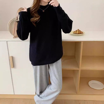 VLOVELAW Semi-turtleneck sweater women's autumn and winter New new loose retro lazy style solid color pullover soft waxy thickened knitted sweater