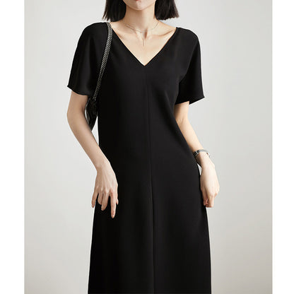 2025 Haute couture imported triacetic acid  elegant high-end dress  women's new long skirt summer small black dress