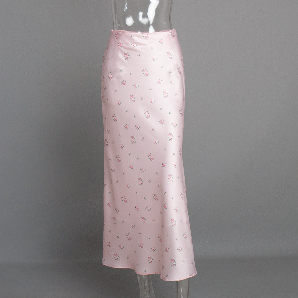 KKBOXLY Cross-border printed skirt Europe, America New spring and summer new temperament floral satin printing drape high waist skirt