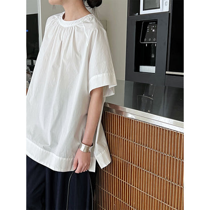 Luxi Korean version back hollow short-sleeved shirt women's summer new lazy wind loose backless shirt top 9733