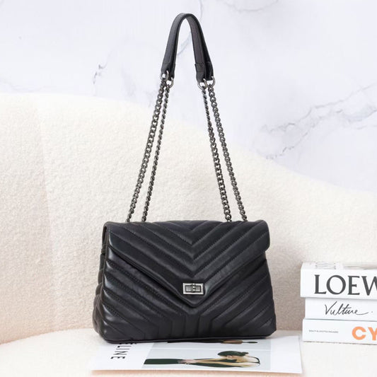 VLOVELAW 2025 Flip lock bag popular new trendy women's shoulder messenger bag simple and fashionable leather rhombus chain bag