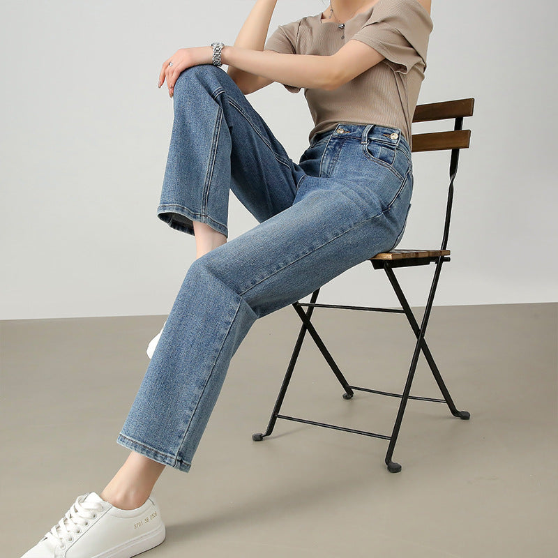 2025  popular high-quality retro small straight nine-point jeans, small people show height and thinness, and versatile straight pants