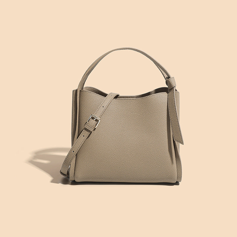 Women's Bucket Bag  New Fashion Genuine Leather High-Grade Simple Portable Lunch Bag Cowhide Leather Single-Shoulder Bag Messenger Bag