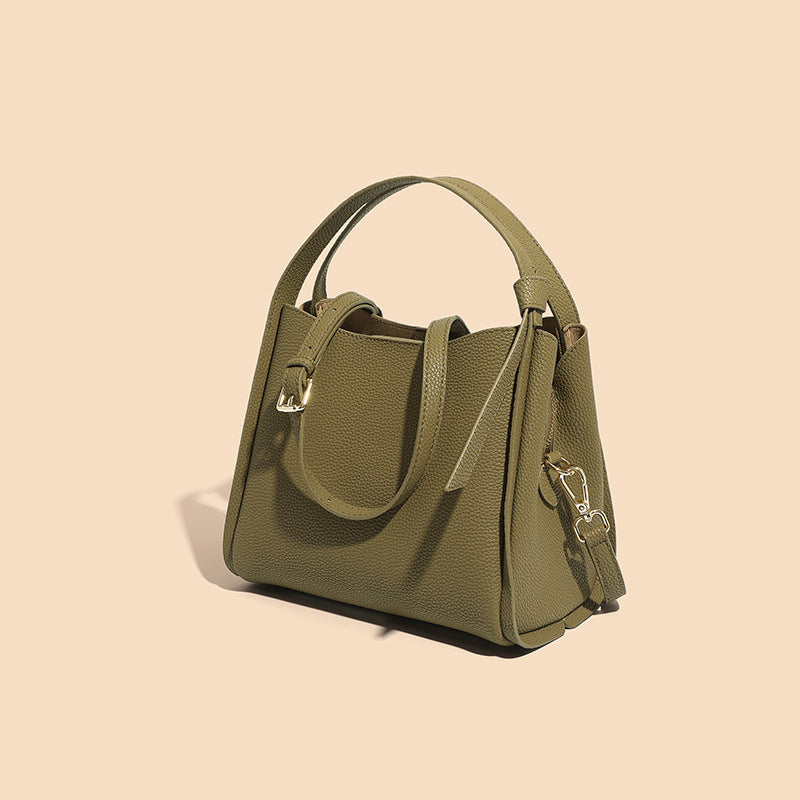 Women's Bucket Bag  New Fashion Genuine Leather High-Grade Simple Portable Lunch Bag Cowhide Leather Single-Shoulder Bag Messenger Bag
