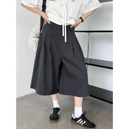 Luxi Japanese casual suit eight-point shorts women's summer new commuter pleated loose wide-leg straight-leg pants 1876