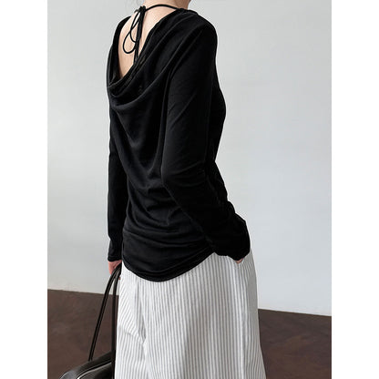 Luxi, Korean design sense, back swing collar strap inside T-shirt women's summer new sunscreen bottoming shirt 2682