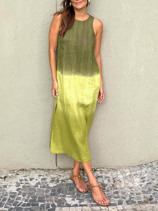 VLOVELAW Cross-Border Women's Clothing Women's Summer Casual Sleeveless Slit Gradient Color Long Dress