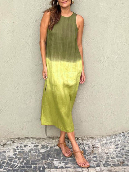 VLOVELAW Cross-Border Women's Clothing Women's Summer Casual Sleeveless Slit Gradient Color Long Dress