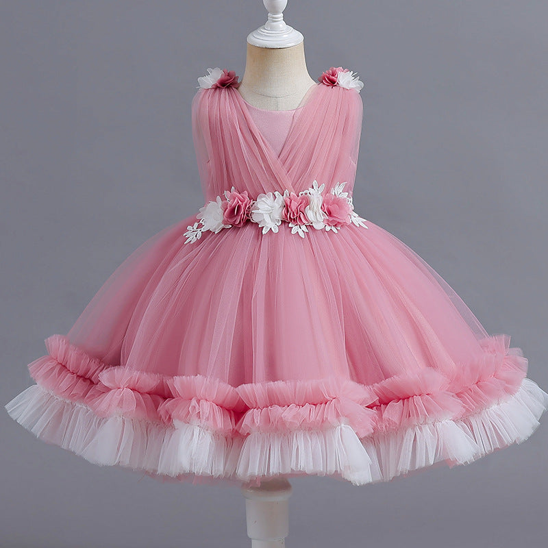 Hot Trade New Children's Dress Tulle Tutu Cake Dress Princess Dress Girl Flower Girl's One-Year Birthday Baby Dress