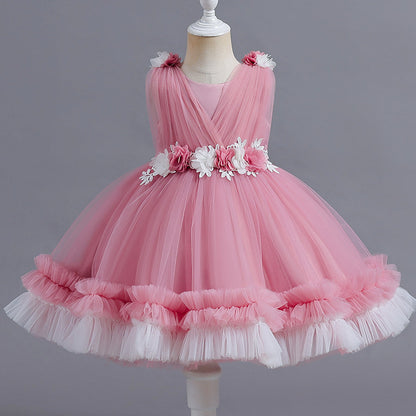 Hot Trade New Children's Dress Tulle Tutu Cake Dress Princess Dress Girl Flower Girl's One-Year Birthday Baby Dress