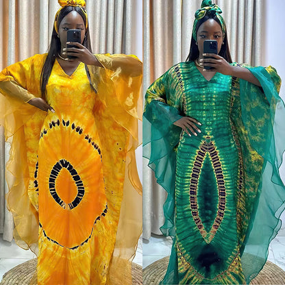 VLOVELAW Cross-Border European and American Women's Clothing African Middle East Ethnic Style Retro Long Gown Mesh Printed Tape Headscarf Dress 9004