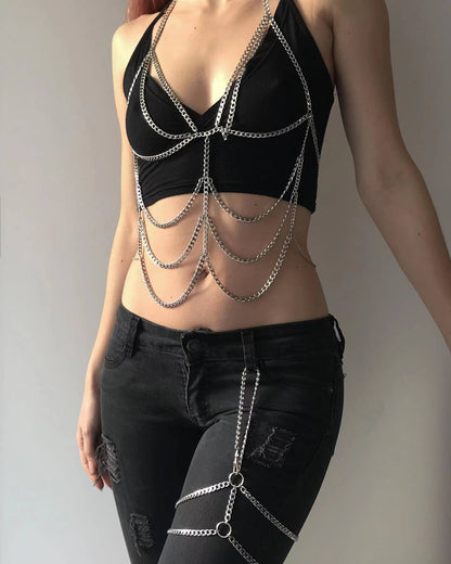 2025  180022 2025 leg chain simple personality small ring metal chain joint unilateral thigh chain leg decoration