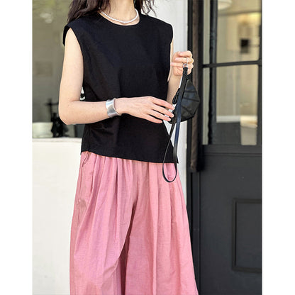 2025 Tachibana  spring and summer round neck sleeveless side pleated minimalist linen pullover shirt vest 5572