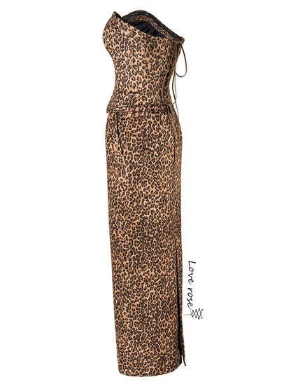 popular autumn and winter new women's clothing, original design sexy leopard print chest-wrapped tube top dress, strapless dress skirt
