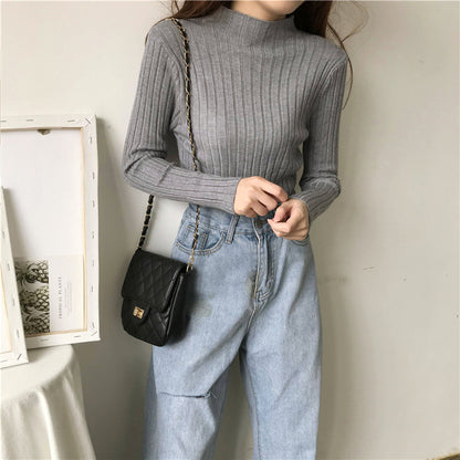 Large quantities of 2025 winter semi-turtleneck thickened shirt women's winter loose pullover knitted sweater bottoming shirt