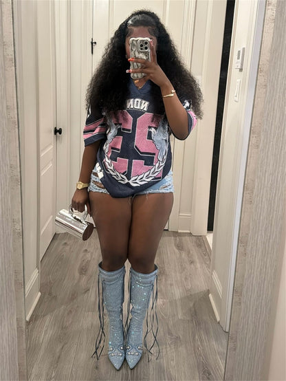 Autumn new  New Popular trade loose casual versatile sports style fashion printing short-sleeved T-shirt top women