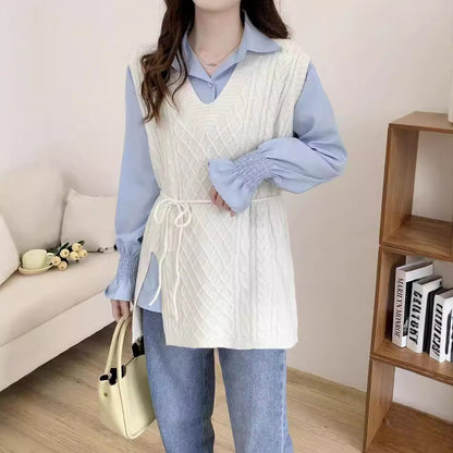 VLOVELAW Spring and Autumn Lazy Wind Knitting Waist Skinny Vest Hot Fashion Vest Stacked Wear Vest V-Neck Sweater Women