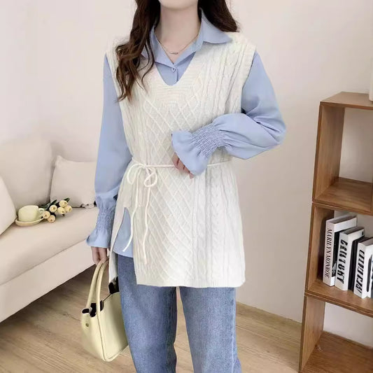 VLOVELAW Spring and Autumn Lazy Wind Knitting Waist Skinny Vest Hot Fashion Vest Stacked Wear Vest V-Neck Sweater Women