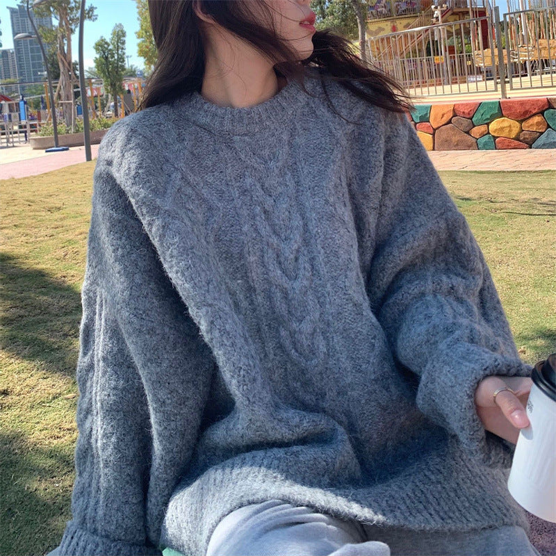 VLOVELAW Autumn and winter new lazy style retro twist sweater women's clothing Korean version loose soft waxy inner with bottom knitted sweater top