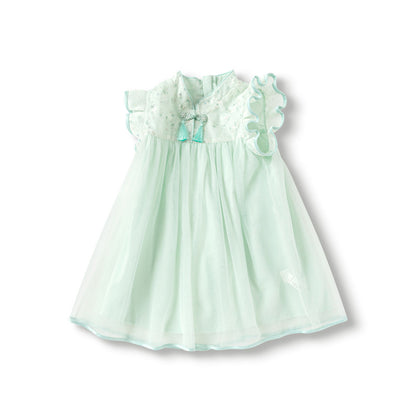 VLOVELAW Girls Dress Baby  Spring and Summer New Children's Mesh National Style Cheongsam and Dress Pure Cotton Princess Style