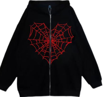 VLOVELAW 2025 Colored Spider Web Street Hip Hop Gothic Harajuku Y2k Black Zipper Hoodie Women, Harajuku Jacket Sweater Women
