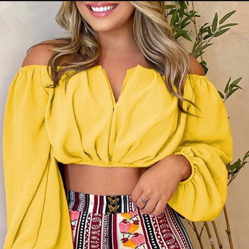 VLOVELAW European and American   Summer New off-Neck Women's Clothing  Sexy Print Pants Top Suit