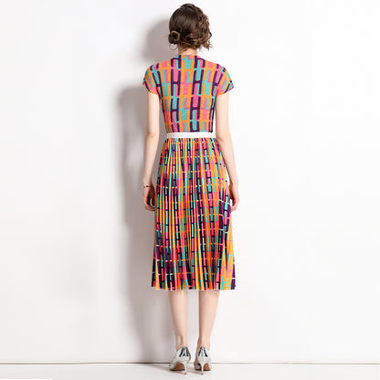Pleated  summer dress Popular style printed top set fashionable and thin skirt two-piece set chiffon wear