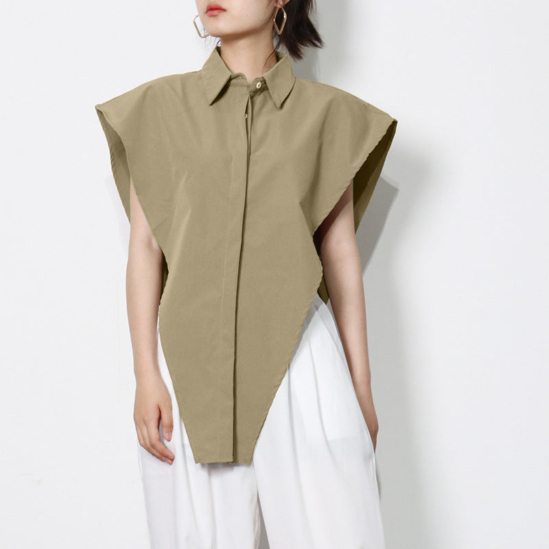 2025 Design sense inverted triangle irregular women's clothing  summer new multi-color fashion personalized cut lapel shirt women