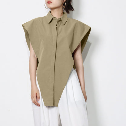 2025 Design sense inverted triangle irregular women's clothing  summer new multi-color fashion personalized cut lapel shirt women