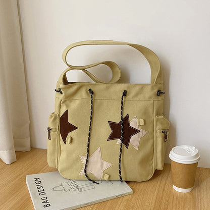 VLOVELAW American Vintage Canvas Bag Ins Style Casual Female Student Large Capacity Japanese Tote Bag Commuter Shoulder Messenger Bag