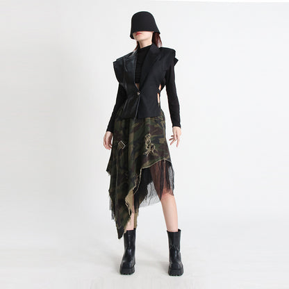 2025 spring new leather splicing design sense waist thin vest women's fashion temperament outside wear vest jacket