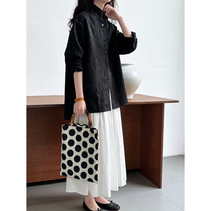 Lu Xi, retro new Chinese style shirt women's autumn texture jacquard stand-up collar high-end commuter top 3380