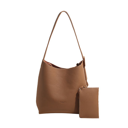 VLOVELAW 2025 Soft-faced large-capacity bag women's popular new shoulder bag simple retro high-end texture commuter messenger bucket bag