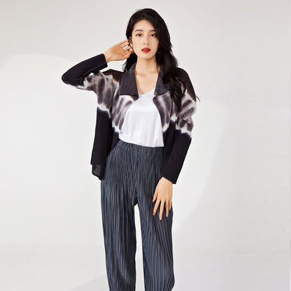 2025 Spring coat women's high-end fashion new lapel loose printing long-sleeved commuting versatile cardigan top