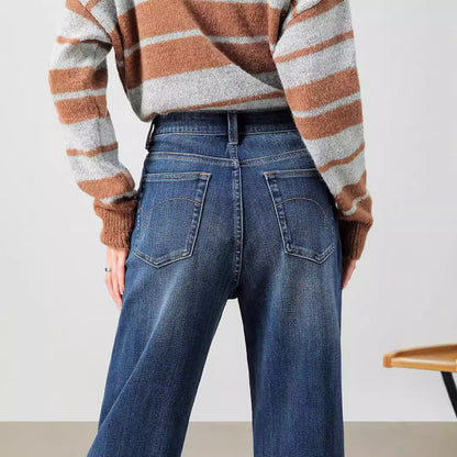 2025  Pure cotton spring and autumn high waist and thin retro jeans women's casual versatile straight-leg pants trousers women