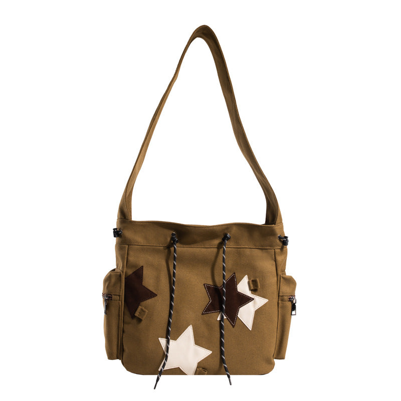VLOVELAW American Vintage Canvas Bag Ins Style Casual Female Student Large Capacity Japanese Tote Bag Commuter Shoulder Messenger Bag