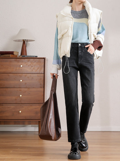 2025    Straight jeans women's new spring and autumn models blue high-waisted narrow version small pipe pants