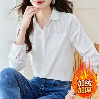 Cotton cocoon, white shirt women's long sleeves  spring and autumn new pure cotton splicing top slim and thin commuter shirt
