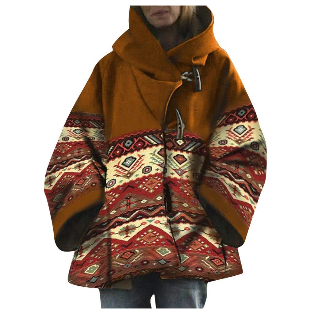 Popular trade ebay  new autumn and winter women's clothing long-sleeved hooded jacket printed dragon and phoenix coat
