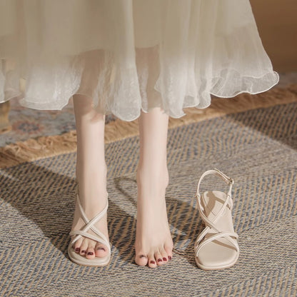Retro Roman Sandals for Women  New Summer Chunky Heel Outdoor Fairy Style High Heel Niche Inner Match Match Skirt