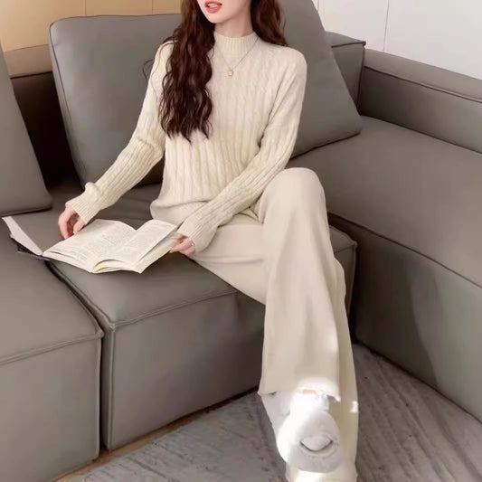 VLOVELAW Casual fashion new women's temperament royal sister fashion sweater set knitted sweater casual wide-leg pants two-piece set