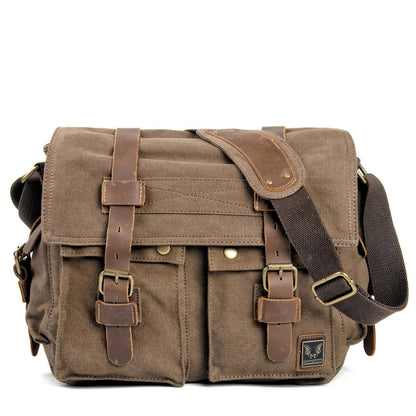 VLOVELAW 2025 Muchuan cloth bag, wholesale 2025 retro canvas with mad horse leather men's and women's mail carrier bag single shoulder casual satchel