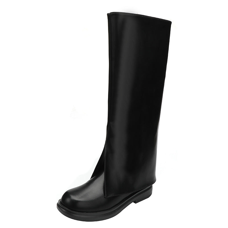 plus Size Women's Long Boots  New Winter Slimming Internet Celebrity All-Match High Tube below the Knee Square Toe Flat Bottom Knight Boots