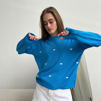 KKBOXLY Cross-border love printing sweater New new autumn and winter 2025 style temperament commuting casual crew neck design sweater