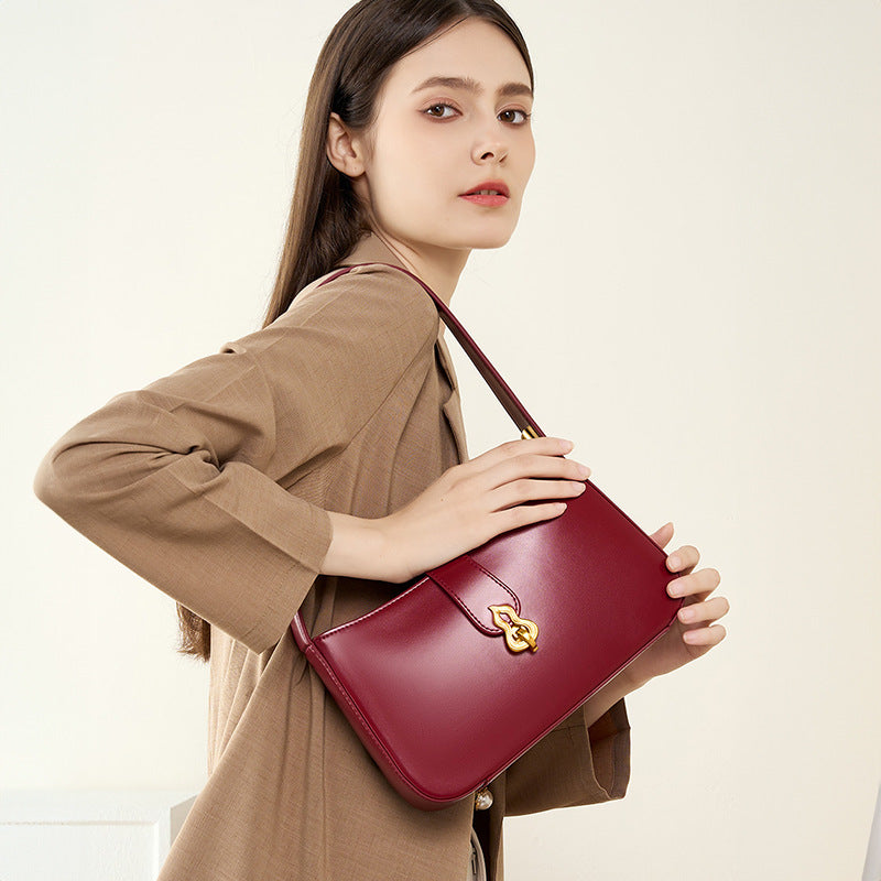 VLOVELAW 2025 New leather women's bag niche bridal bag young red high-end textured underarm bag women's daily shoulder bag