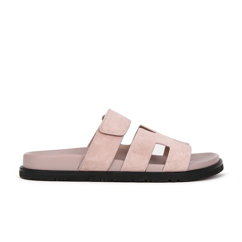 VLOVELAW  Su Cojin Same Super Second Uncle ~ New Color Leather Velcro Thick Bottom H Slippers Women's Sandals for Outer Wear Summer 2025